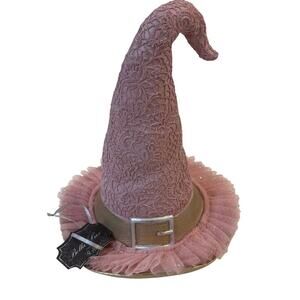 Whimsical Glam Pink‎ Witch Hat Halloween Decor Lace Tulle Gold Trim Bella Lux